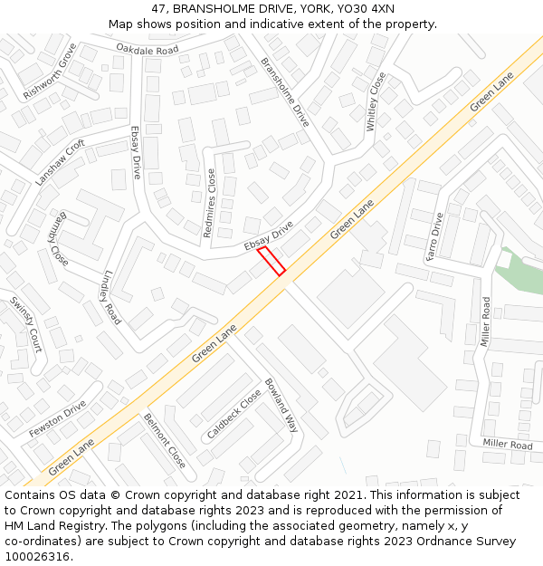 47, BRANSHOLME DRIVE, YORK, YO30 4XN: Location map and indicative extent of plot
