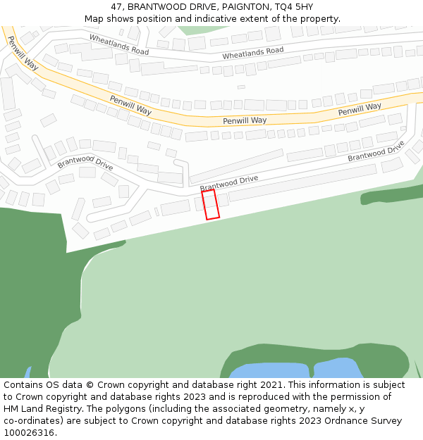 47, BRANTWOOD DRIVE, PAIGNTON, TQ4 5HY: Location map and indicative extent of plot