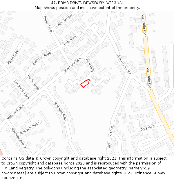 47, BRIAR DRIVE, DEWSBURY, WF13 4NJ: Location map and indicative extent of plot