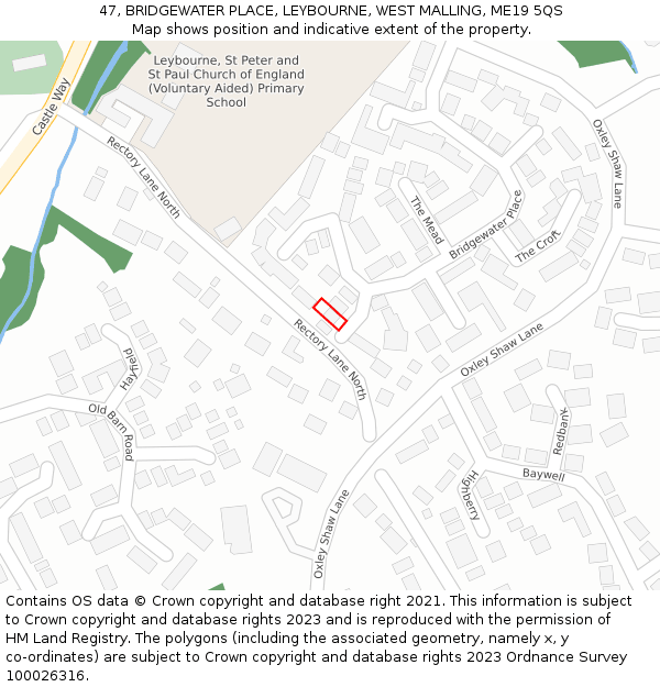 47, BRIDGEWATER PLACE, LEYBOURNE, WEST MALLING, ME19 5QS: Location map and indicative extent of plot
