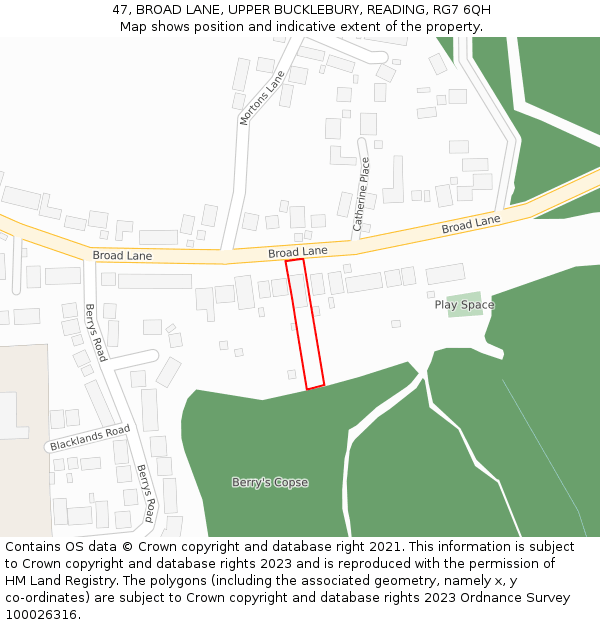 47, BROAD LANE, UPPER BUCKLEBURY, READING, RG7 6QH: Location map and indicative extent of plot