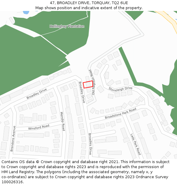 47, BROADLEY DRIVE, TORQUAY, TQ2 6UE: Location map and indicative extent of plot