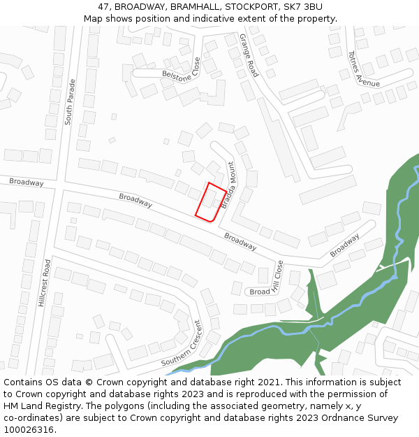 47, BROADWAY, BRAMHALL, STOCKPORT, SK7 3BU: Location map and indicative extent of plot