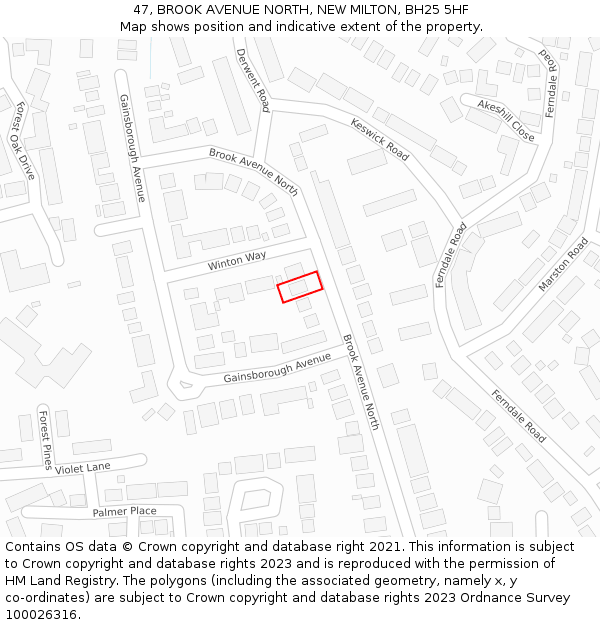 47, BROOK AVENUE NORTH, NEW MILTON, BH25 5HF: Location map and indicative extent of plot