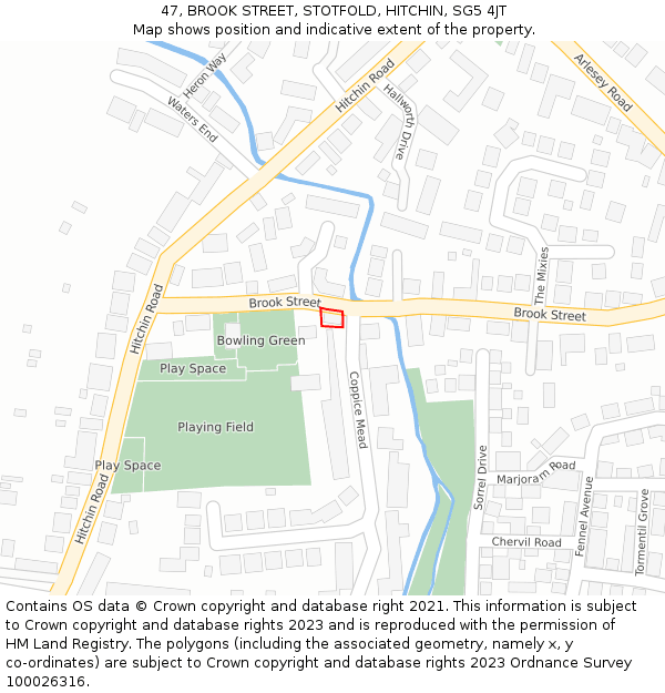 47, BROOK STREET, STOTFOLD, HITCHIN, SG5 4JT: Location map and indicative extent of plot