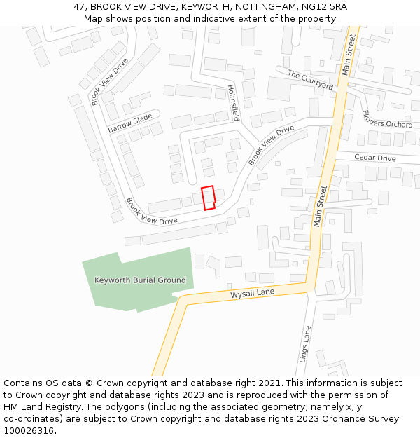 47, BROOK VIEW DRIVE, KEYWORTH, NOTTINGHAM, NG12 5RA: Location map and indicative extent of plot