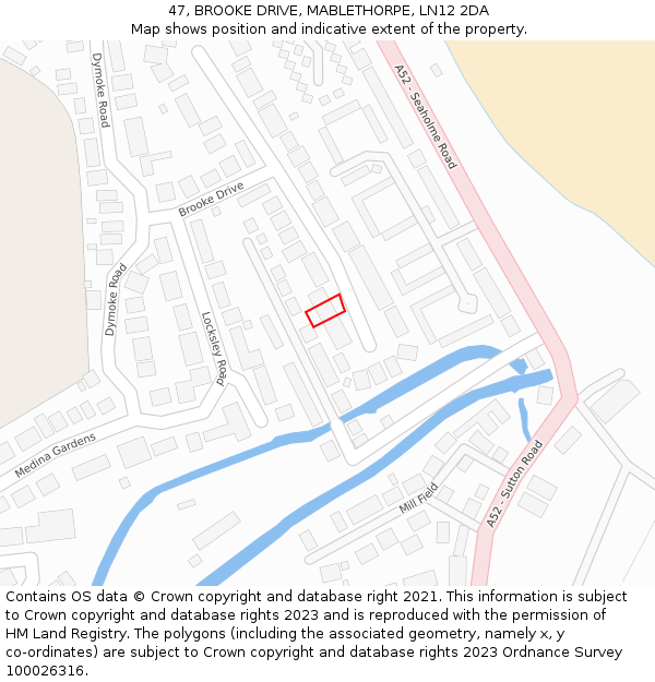 47, BROOKE DRIVE, MABLETHORPE, LN12 2DA: Location map and indicative extent of plot