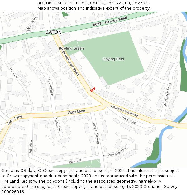 47, BROOKHOUSE ROAD, CATON, LANCASTER, LA2 9QT: Location map and indicative extent of plot