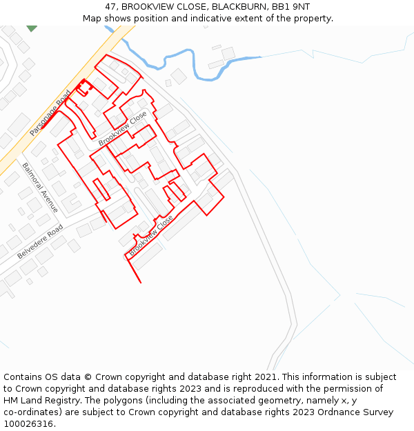 47, BROOKVIEW CLOSE, BLACKBURN, BB1 9NT: Location map and indicative extent of plot