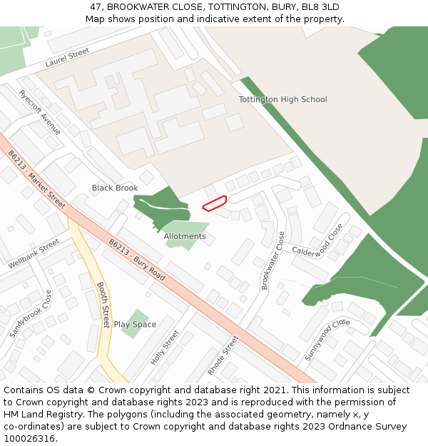 47, BROOKWATER CLOSE, TOTTINGTON, BURY, BL8 3LD: Location map and indicative extent of plot