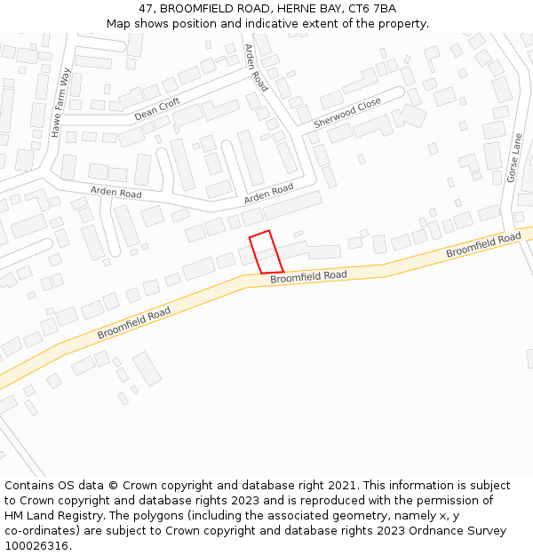 47, BROOMFIELD ROAD, HERNE BAY, CT6 7BA: Location map and indicative extent of plot