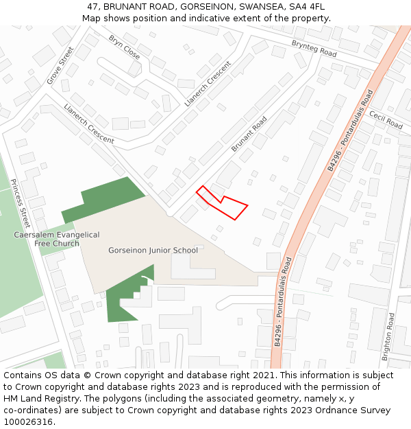 47, BRUNANT ROAD, GORSEINON, SWANSEA, SA4 4FL: Location map and indicative extent of plot