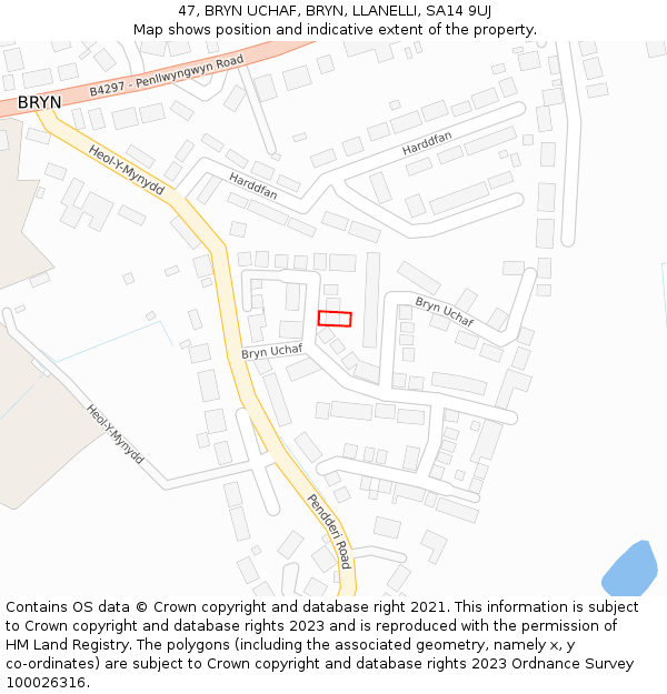 47, BRYN UCHAF, BRYN, LLANELLI, SA14 9UJ: Location map and indicative extent of plot