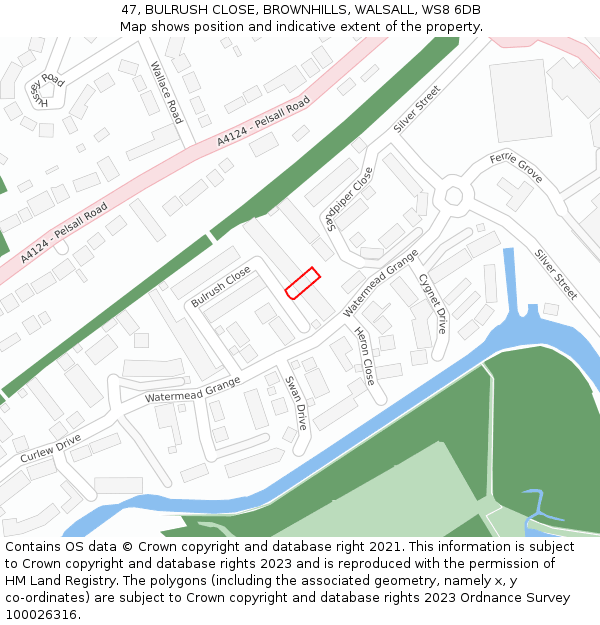 47, BULRUSH CLOSE, BROWNHILLS, WALSALL, WS8 6DB: Location map and indicative extent of plot