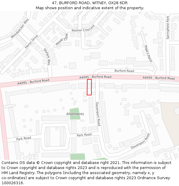 47, BURFORD ROAD, WITNEY, OX28 6DR: Location map and indicative extent of plot