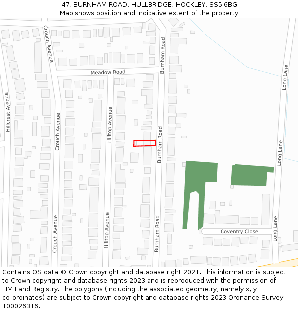 47, BURNHAM ROAD, HULLBRIDGE, HOCKLEY, SS5 6BG: Location map and indicative extent of plot