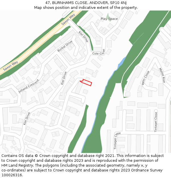 47, BURNHAMS CLOSE, ANDOVER, SP10 4NJ: Location map and indicative extent of plot