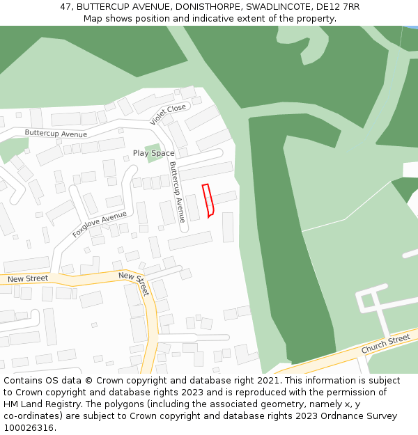 47, BUTTERCUP AVENUE, DONISTHORPE, SWADLINCOTE, DE12 7RR: Location map and indicative extent of plot