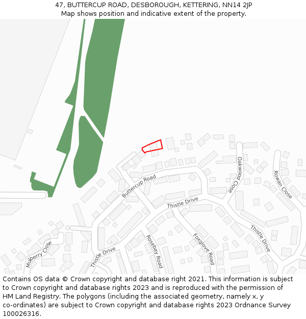 47, BUTTERCUP ROAD, DESBOROUGH, KETTERING, NN14 2JP: Location map and indicative extent of plot