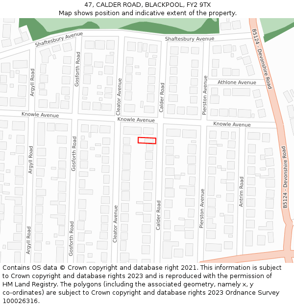 47, CALDER ROAD, BLACKPOOL, FY2 9TX: Location map and indicative extent of plot