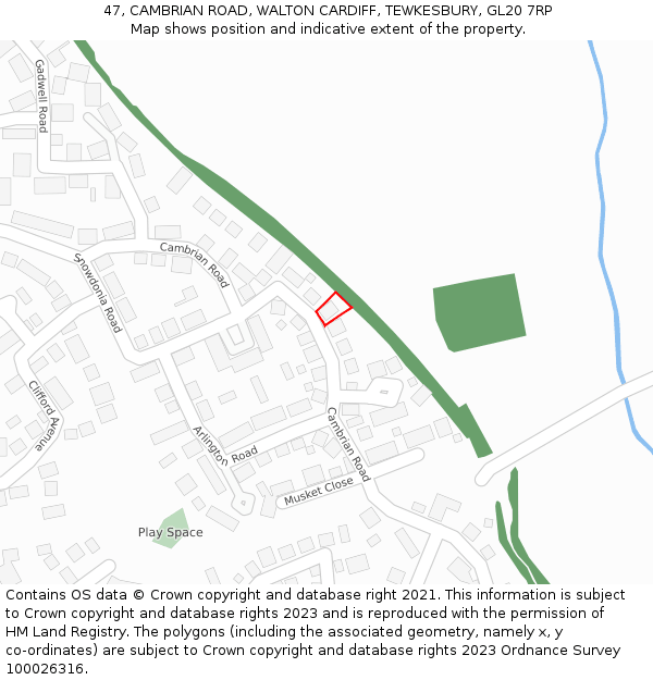 47, CAMBRIAN ROAD, WALTON CARDIFF, TEWKESBURY, GL20 7RP: Location map and indicative extent of plot