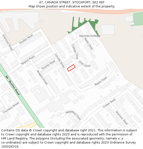 47, CANADA STREET, STOCKPORT, SK2 6EF: Location map and indicative extent of plot