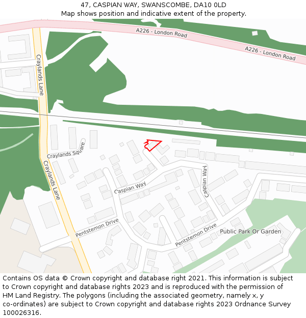 47, CASPIAN WAY, SWANSCOMBE, DA10 0LD: Location map and indicative extent of plot