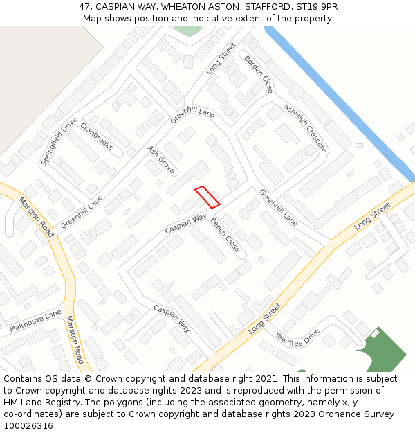 47, CASPIAN WAY, WHEATON ASTON, STAFFORD, ST19 9PR: Location map and indicative extent of plot