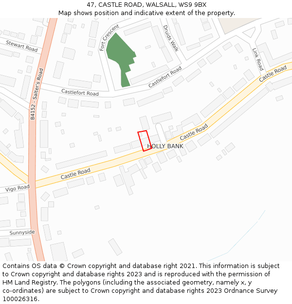 47, CASTLE ROAD, WALSALL, WS9 9BX: Location map and indicative extent of plot