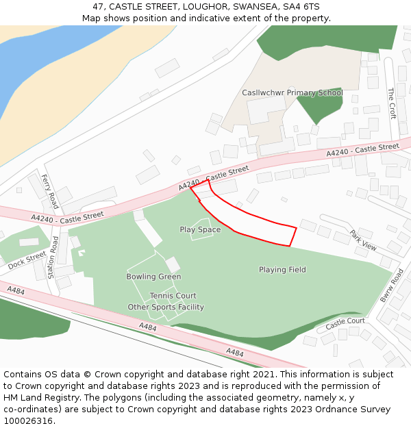 47, CASTLE STREET, LOUGHOR, SWANSEA, SA4 6TS: Location map and indicative extent of plot