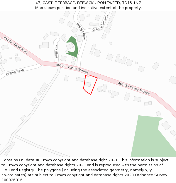 47, CASTLE TERRACE, BERWICK-UPON-TWEED, TD15 1NZ: Location map and indicative extent of plot