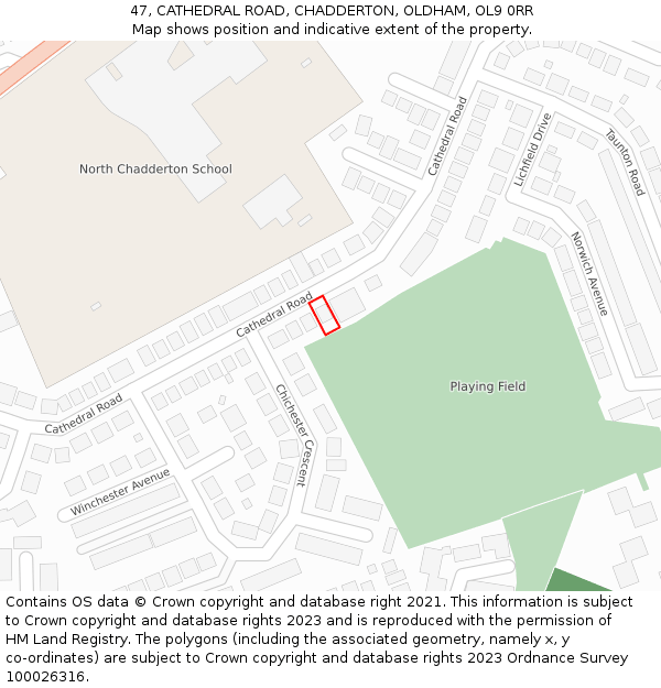 47, CATHEDRAL ROAD, CHADDERTON, OLDHAM, OL9 0RR: Location map and indicative extent of plot