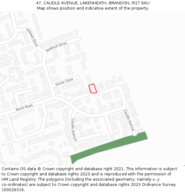 47, CAUDLE AVENUE, LAKENHEATH, BRANDON, IP27 9AU: Location map and indicative extent of plot