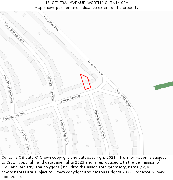 47, CENTRAL AVENUE, WORTHING, BN14 0EA: Location map and indicative extent of plot