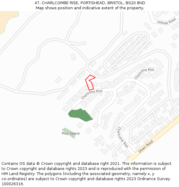 47, CHARLCOMBE RISE, PORTISHEAD, BRISTOL, BS20 8ND: Location map and indicative extent of plot