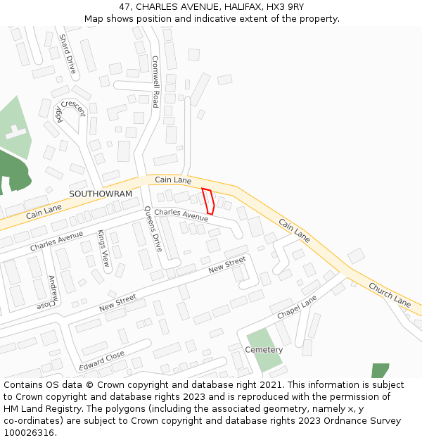 47, CHARLES AVENUE, HALIFAX, HX3 9RY: Location map and indicative extent of plot