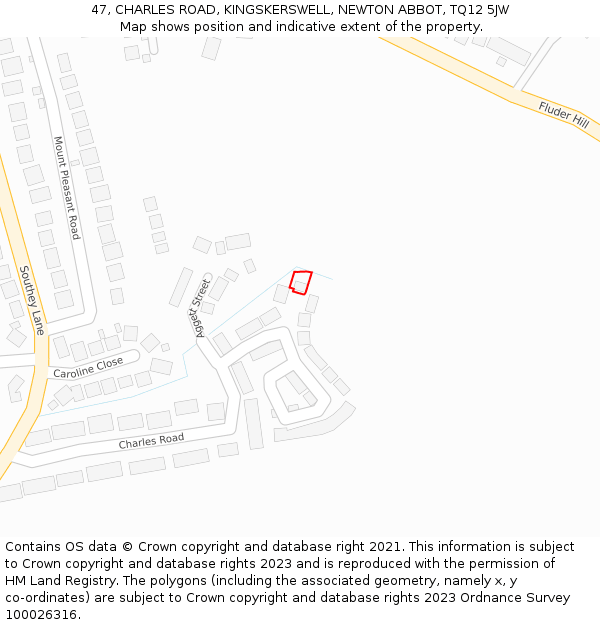 47, CHARLES ROAD, KINGSKERSWELL, NEWTON ABBOT, TQ12 5JW: Location map and indicative extent of plot