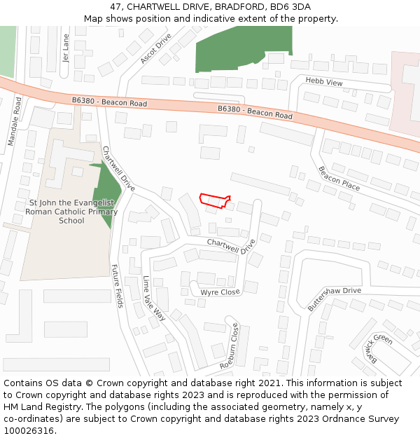 47, CHARTWELL DRIVE, BRADFORD, BD6 3DA: Location map and indicative extent of plot