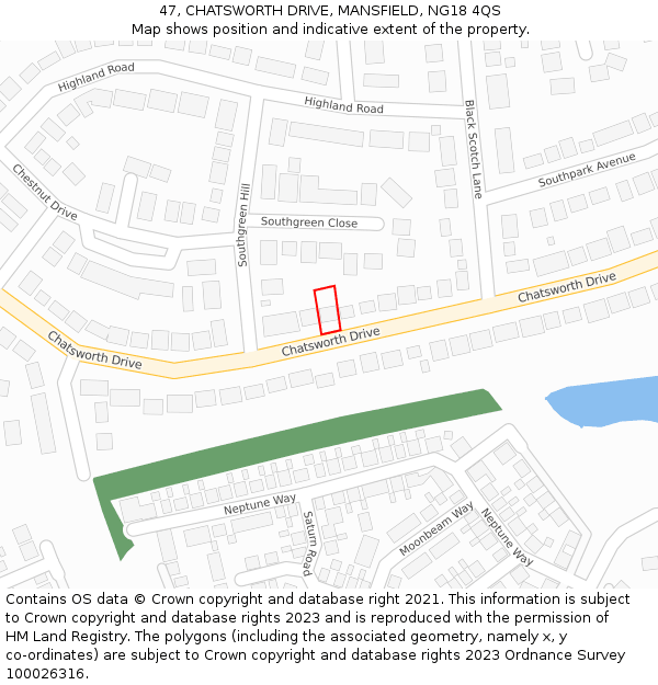 47, CHATSWORTH DRIVE, MANSFIELD, NG18 4QS: Location map and indicative extent of plot