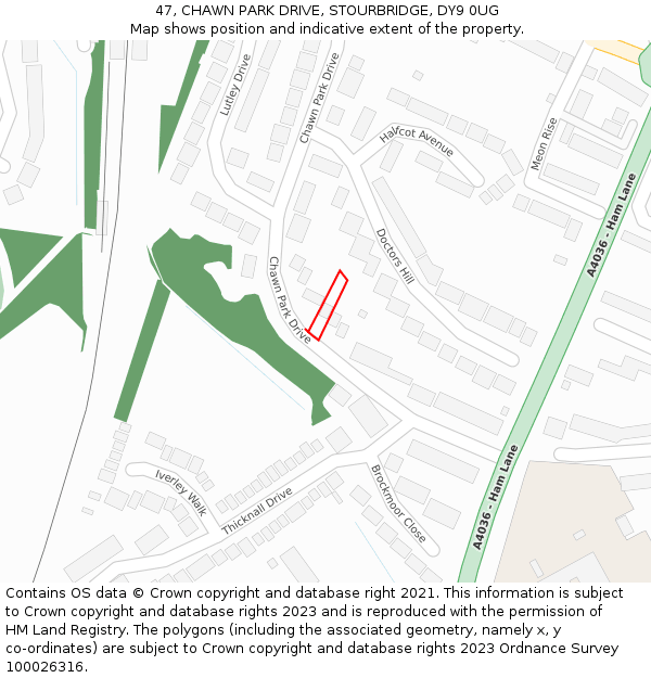 47, CHAWN PARK DRIVE, STOURBRIDGE, DY9 0UG: Location map and indicative extent of plot