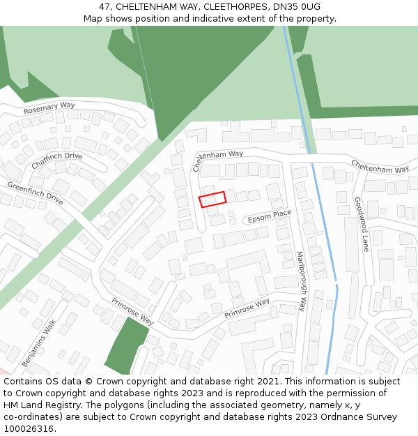 47, CHELTENHAM WAY, CLEETHORPES, DN35 0UG: Location map and indicative extent of plot