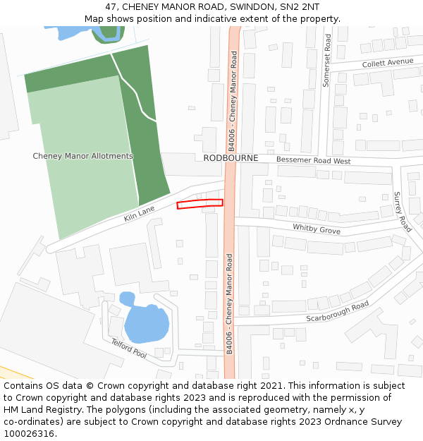 47, CHENEY MANOR ROAD, SWINDON, SN2 2NT: Location map and indicative extent of plot