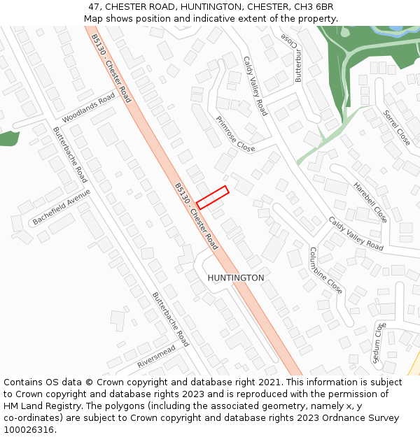 47, CHESTER ROAD, HUNTINGTON, CHESTER, CH3 6BR: Location map and indicative extent of plot