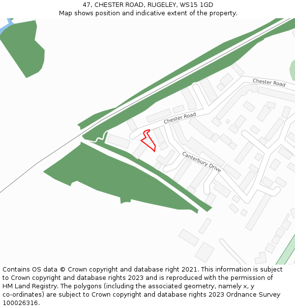 47, CHESTER ROAD, RUGELEY, WS15 1GD: Location map and indicative extent of plot