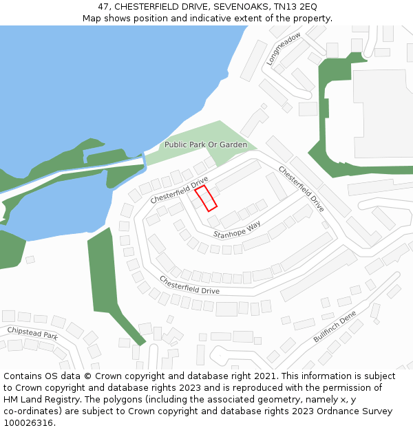 47, CHESTERFIELD DRIVE, SEVENOAKS, TN13 2EQ: Location map and indicative extent of plot