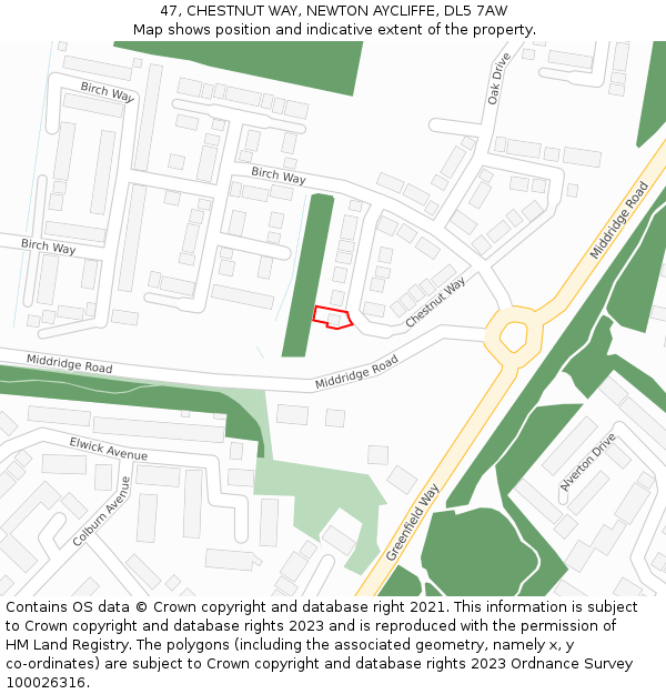 47, CHESTNUT WAY, NEWTON AYCLIFFE, DL5 7AW: Location map and indicative extent of plot