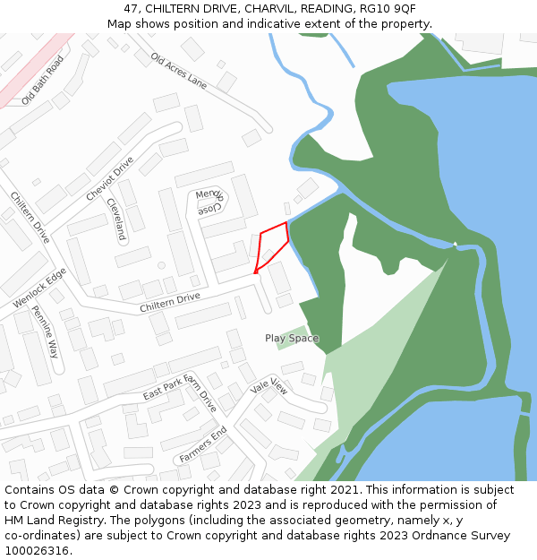 47, CHILTERN DRIVE, CHARVIL, READING, RG10 9QF: Location map and indicative extent of plot