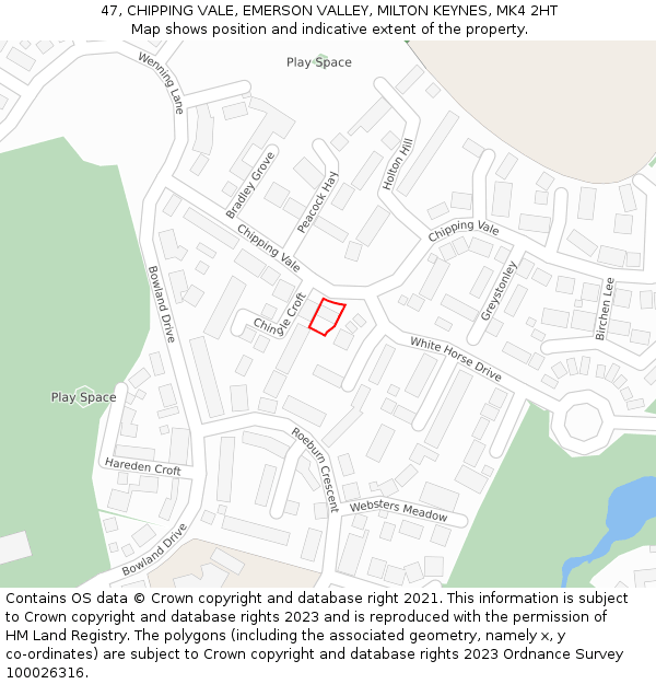 47, CHIPPING VALE, EMERSON VALLEY, MILTON KEYNES, MK4 2HT: Location map and indicative extent of plot