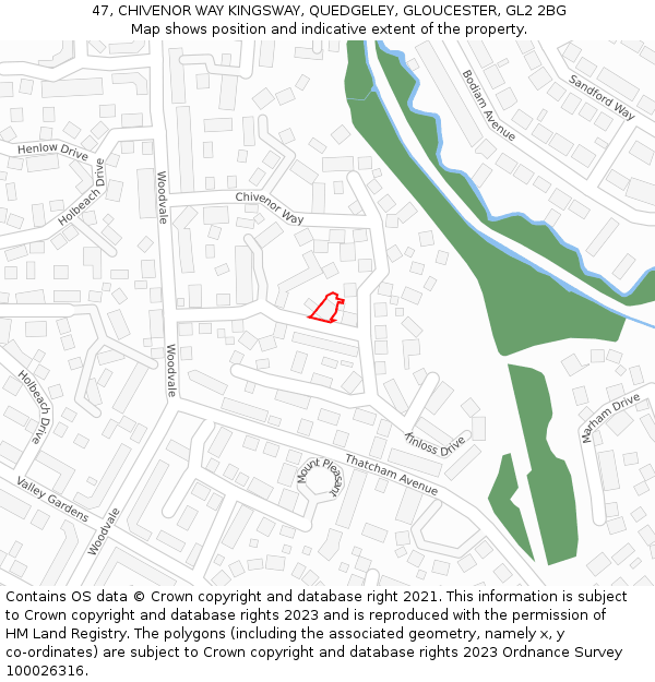 47, CHIVENOR WAY KINGSWAY, QUEDGELEY, GLOUCESTER, GL2 2BG: Location map and indicative extent of plot