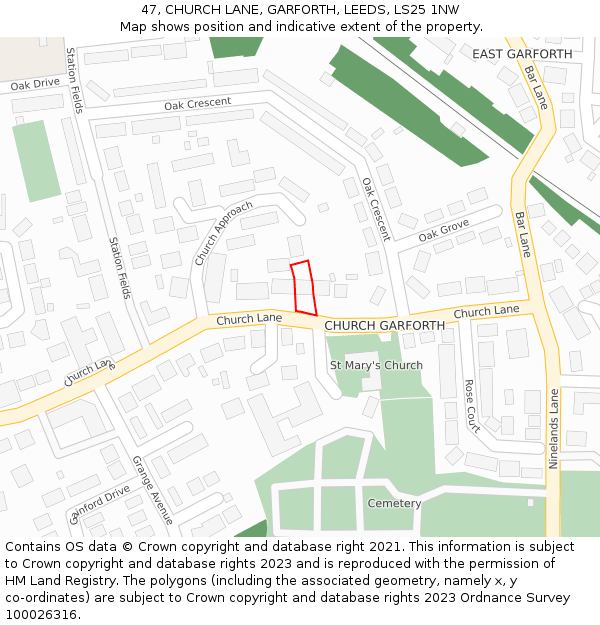 47, CHURCH LANE, GARFORTH, LEEDS, LS25 1NW: Location map and indicative extent of plot